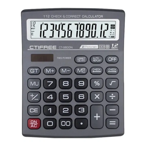 CTIFREE CT-9600N antracit szürke színű számológép, 155x200mm, 12 számjegy, dual power, 2 év garancia