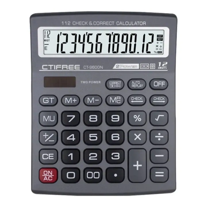 CTIFREE CT-9600N antracit szürke színű számológép, 155x200mm, 12 számjegy, dual power, 2 év garancia