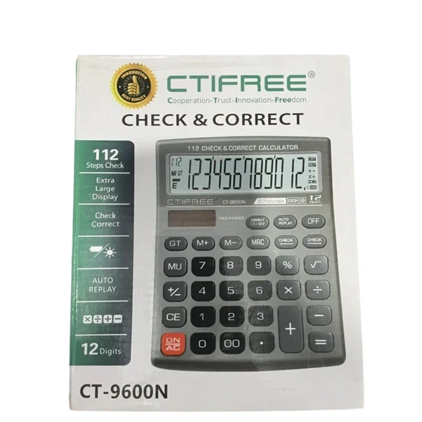 CTIFREE CT-9600N antracit szürke színű számológép, 155x200mm, 12 számjegy, dual power, 2 év garancia