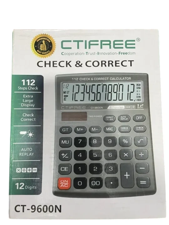 CTIFREE CT-9600N antracit szürke színű számológép, 155x200mm, 12 számjegy, dual power, 2 év garancia