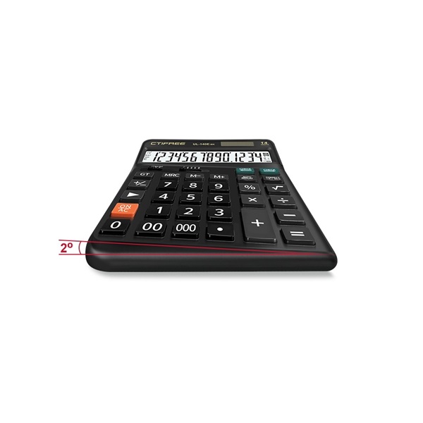 CTIFREE UL-140E-BK fekete ergonómikus számológép, 145x198mm, 14 számjegy, dual power