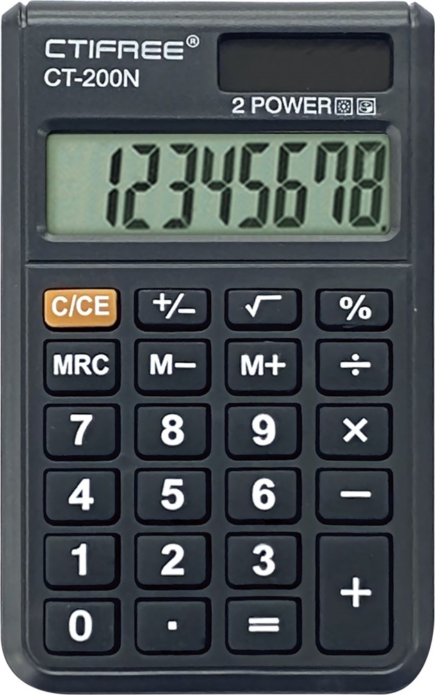 CTIFREE CT-200N mini fekete számológép, 62x96mm, 8 számjegy, dual power