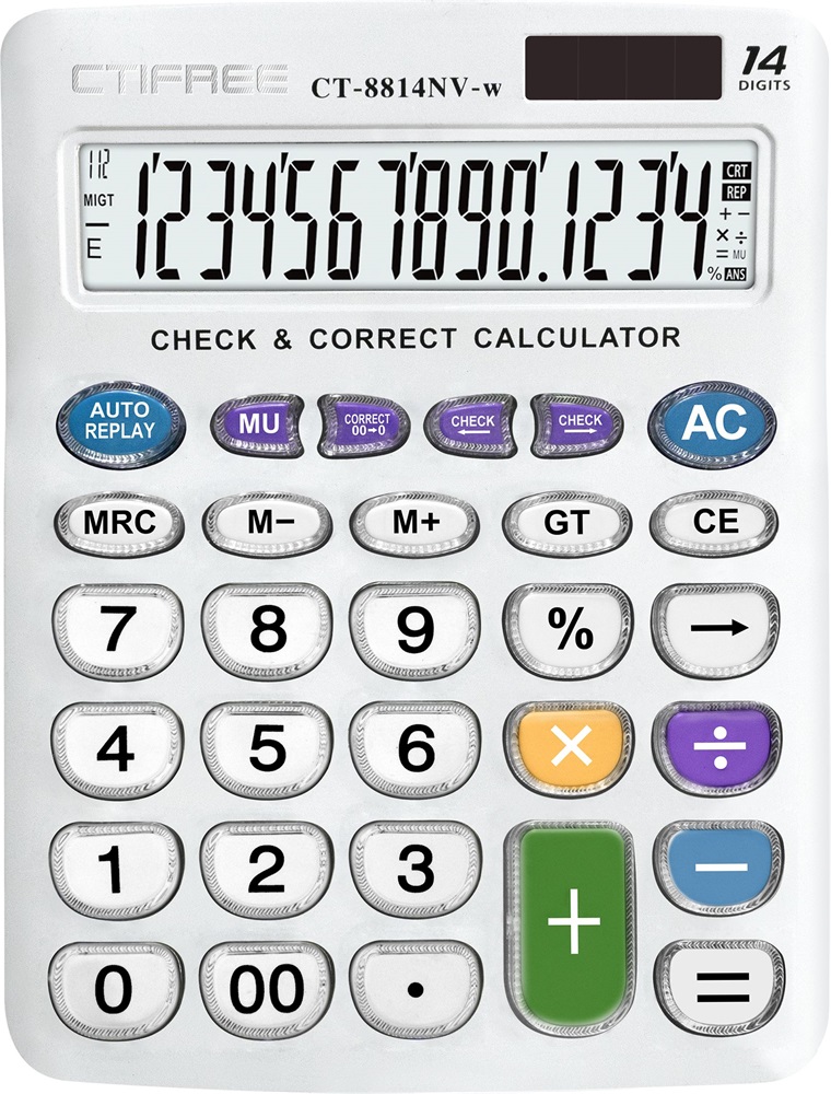 CTIFREE CT-8814NV-W fehér színű számológép, 155x203mm, 14 számjegy, dual power