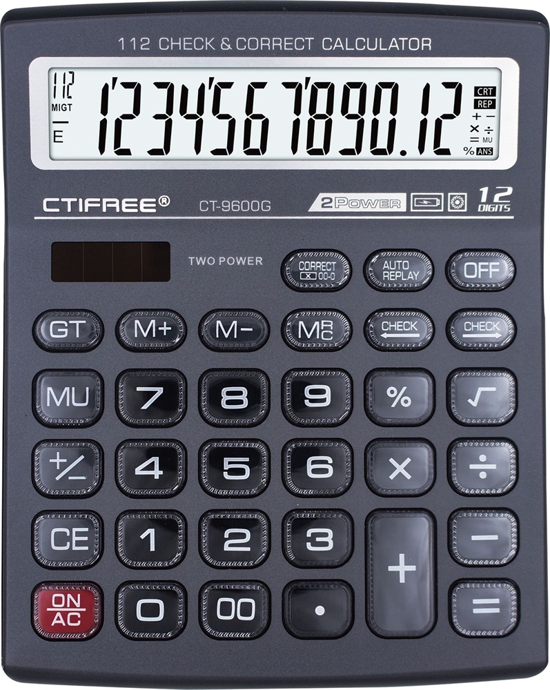 CTIFREE CT-9600G szürke színű számológép, 155x200mm, 12 számjegy, dual power, 2 év garancia
