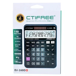 CTIFREE DJ-160Dplus fekete számológép, 145x190mm, 16 számjegy, TAX funkció, dual power, 2 év garancia