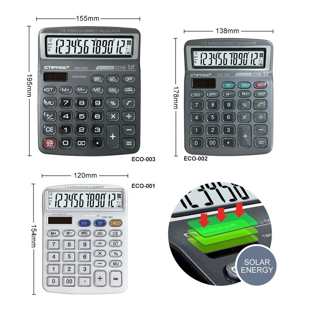 CTIFREE ECO-001 fehér számológép, 120x154mm, 12 számjegy, dual power, 2 év garancia