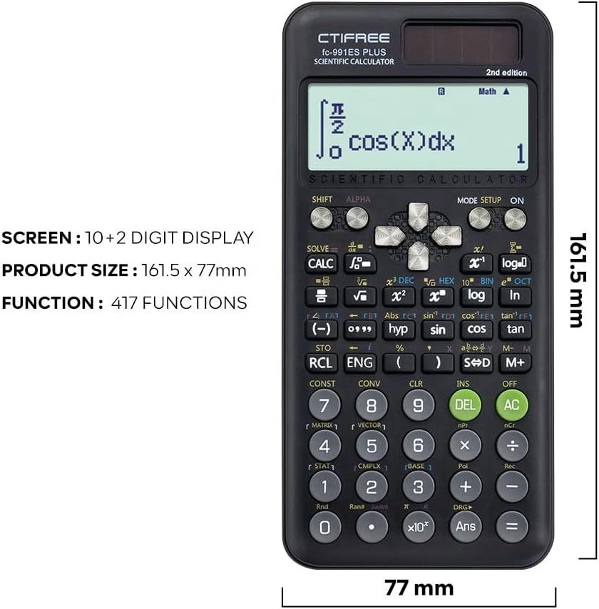 CTIFREE FC-991 ES PLUS tudományos számológép, 80x162mm, dual power, 2 év garancia