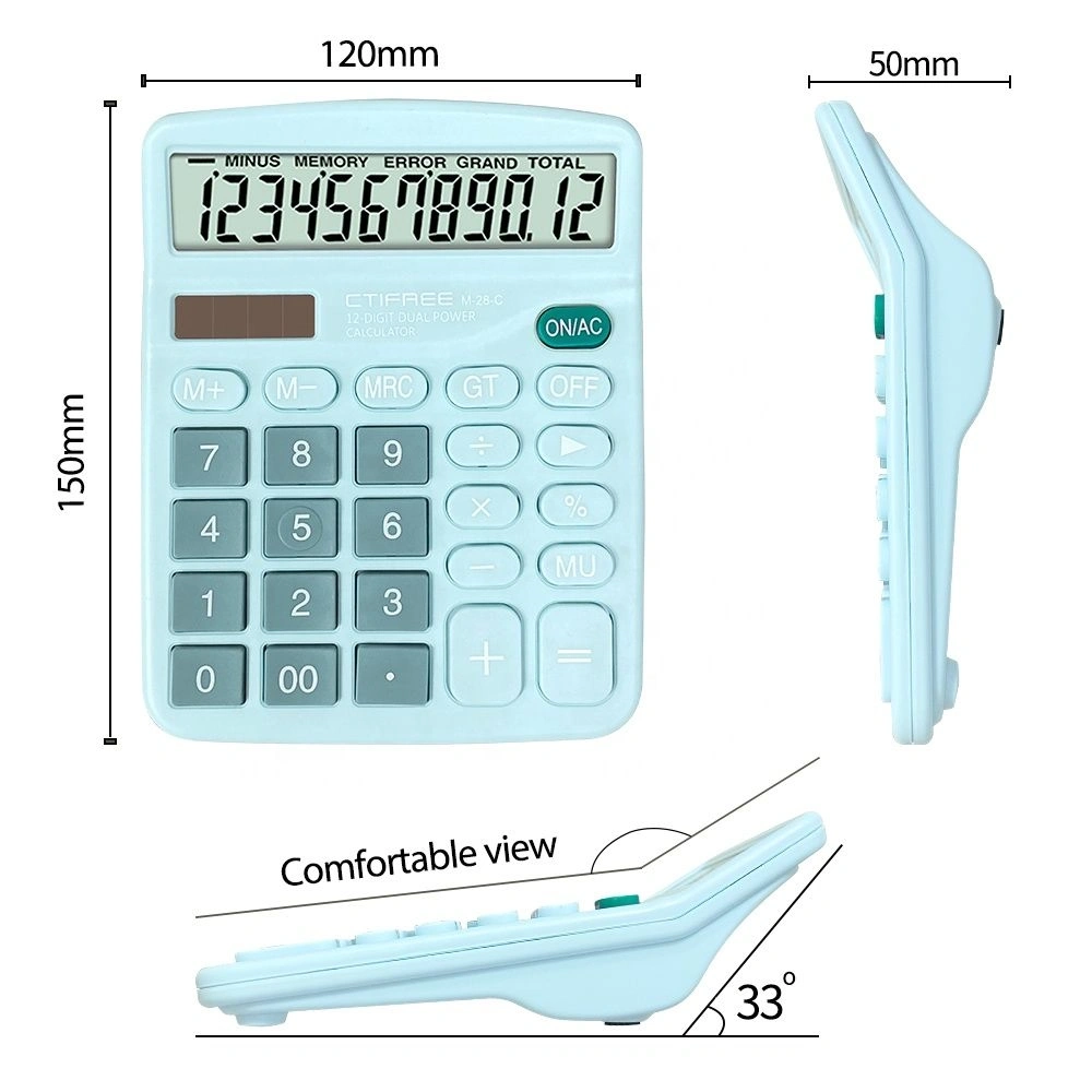CTIFREE M-28-C BLUE kék számológép, 120x150mm, 12 számjegy, dual power, 2 év garancia