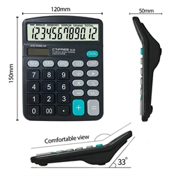CTIFREE M-28 fekete számológép, 120x150mm, 12 számjegy, dual power, 2 év garancia