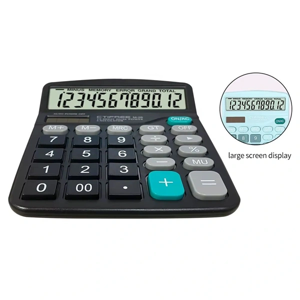 CTIFREE M-28 fekete számológép, 120x150mm, 12 számjegy, dual power, 2 év garancia