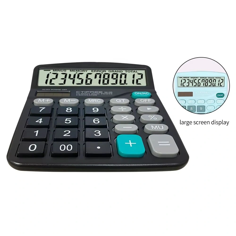 CTIFREE M-28 fekete számológép, 120x150mm, 12 számjegy, dual power, 2 év garancia