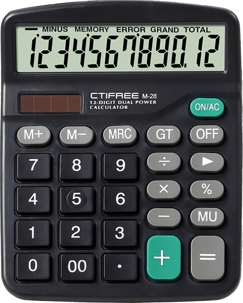 CTIFREE M-28 fekete számológép, 120x150mm, 12 számjegy, dual power