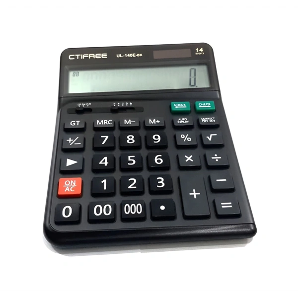 CTIFREE UL-140E-BK fekete ergonómikus számológép, 145x198mm, 14 számjegy, dual power, 2 év garancia