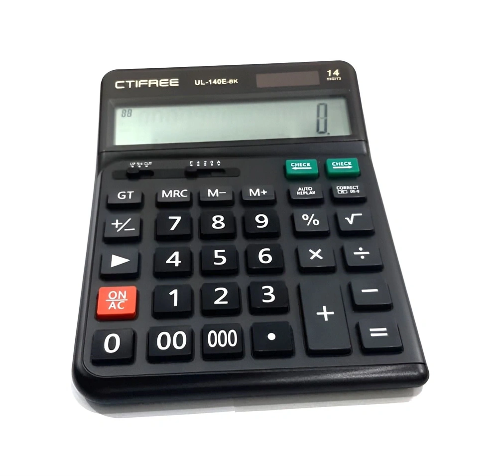 CTIFREE UL-140E-BK fekete ergonómikus számológép, 145x198mm, 14 számjegy, dual power, 2 év garancia