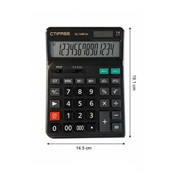 CTIFREE UL-140E-BK fekete ergonómikus számológép, 145x198mm, 14 számjegy, dual power, 2 év garancia