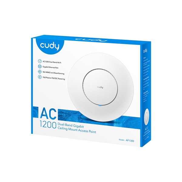CUDY AP1300 beltéri AC1200 kétsávos  WiFi, Mesh, Gigabit LAN, PoE, fehér Access Point