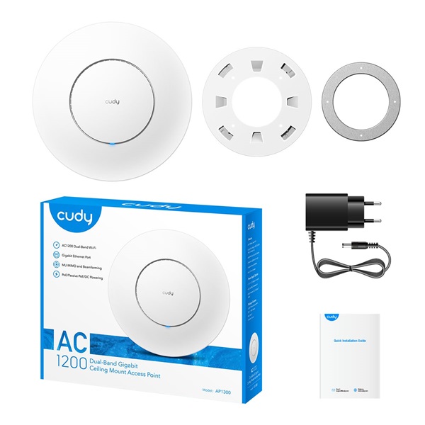 CUDY AP1300 beltéri AC1200 kétsávos  WiFi, Mesh, Gigabit LAN, PoE, fehér Access Point