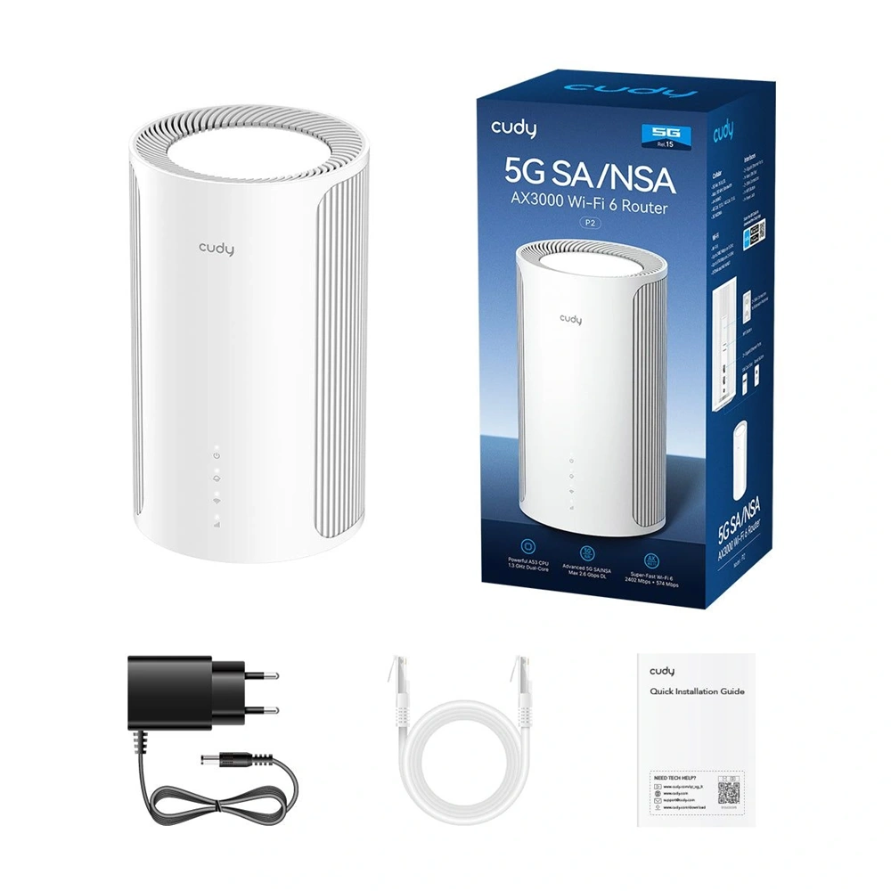 CUDY P2 kétsávos AX3000 WIFI 6 5G/4G/LTE, NanoSIM+eSIM, 2xGigabit LAN, Torony Mesh Router