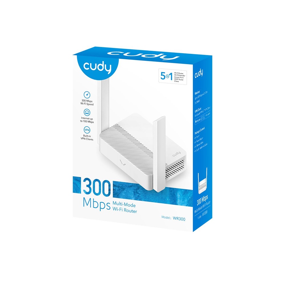 CUDY WR300 egysávos N300 5in1 WIFI fehér Router