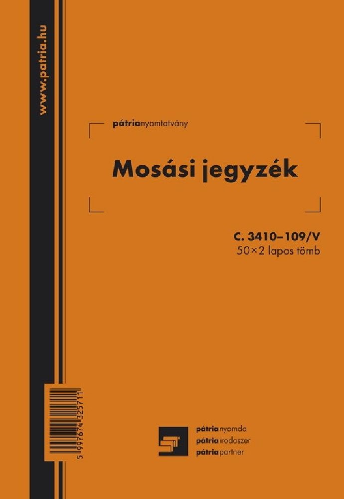 C.3410-109 A5 2példányos "Mosási jegyzék" nyomtatvány