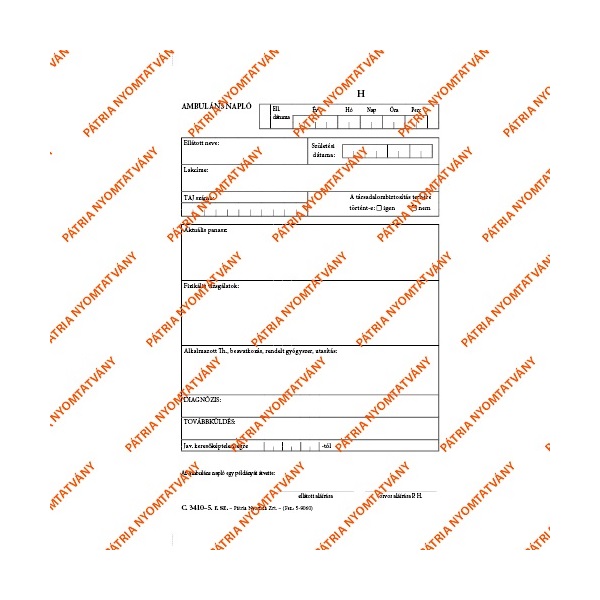 C.3410-5 A5 50x2lapos "Ambuláns napló" nyomtatvány