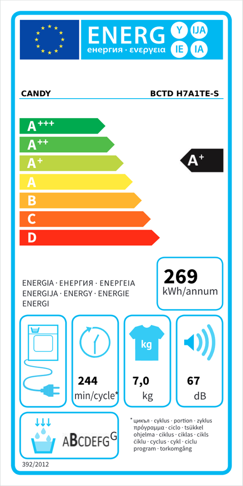 Candy BCTD H7A1TE-S fehér, 7 kg, hőszivattyús, beépíthető, szárítógép