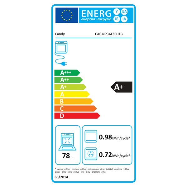 Candy CA6 NP3AT3EHTB fekete, beépíthető, sütőtér: 78 liter, légkeverés, grill sütő