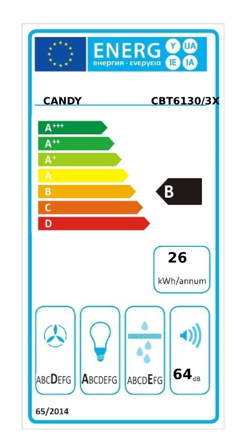 Candy CBT6130/3X ezüst, beépíthető, hagyományos, méret:60 cm, teleszkópos, zajszint:64 dB, páraelszívó