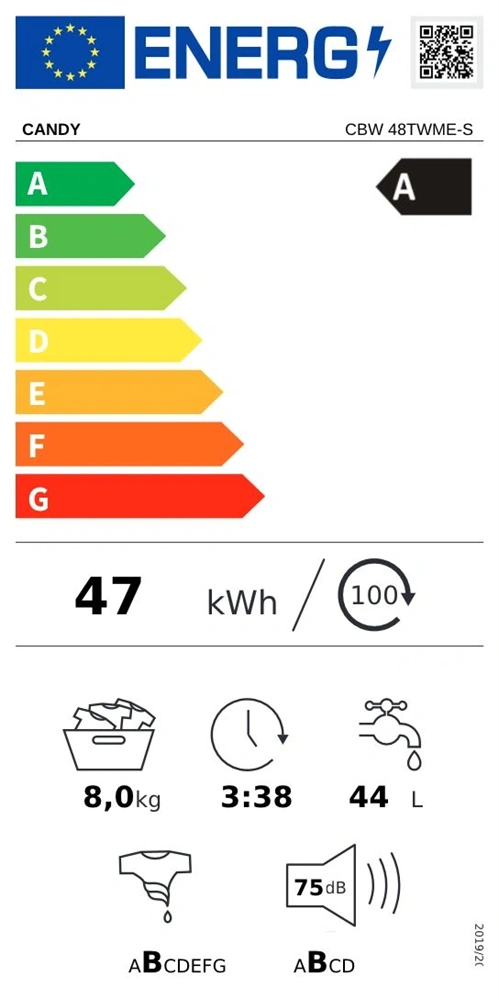 Candy CBW 48TWME-S fehér, elöltöltős, max.1400ford., 8 kg, beépíthető mosógép (Újszerű)