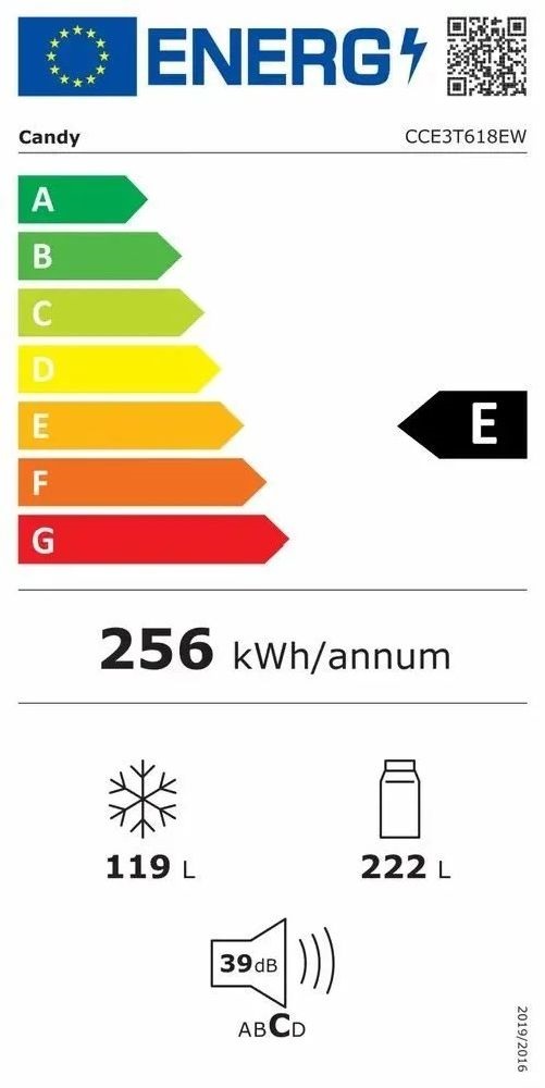 Candy CCE3T618EW fehér, alulfagyasztós, Hűtő:222L, Fagyasztó:119L, No frost hűtőszekrény