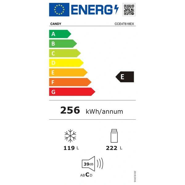 Candy CCE4T618EX inox, alulfagyasztós, Hűtő:222L, Fagyasztó:119L, No frost hűtőszekrény (Újszerű)