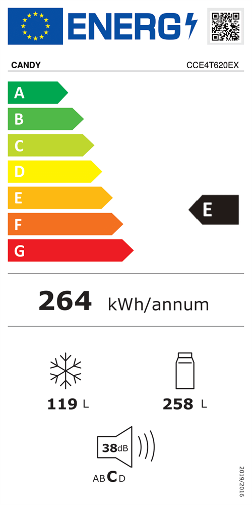 Candy CCE4T620EX ezüst, alulfagyasztós, Hűtő:258L, Fagyasztó:119L, Total No frost hűtőszekrény