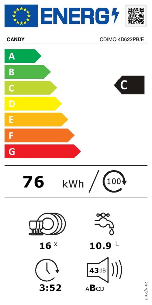 Candy CDIMQ 4D622PB/E fehér, programok száma: 9, beépíthető, 16 terítékes mosogatógép 