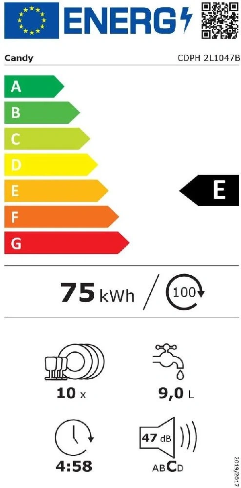 Candy CDPH 2L1047B fekete, programok száma: 5, szabadonálló, 10 terítékes mosogatógép (Újszerű)