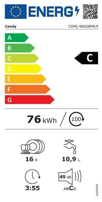 Candy CDPQ 4D620PW/E fehér, programok száma: 9, szabadonálló, 16 terítékes mosogatógép 