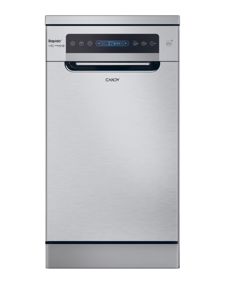 Candy CF1C7SB1FX inox, programok száma: 8, keskeny szabadonálló, 11 terítékes mosogatógép 