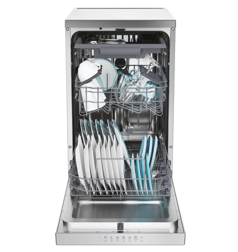 Candy CF1C7SB1FX inox, programok száma: 8, keskeny szabadonálló, 11 terítékes mosogatógép 