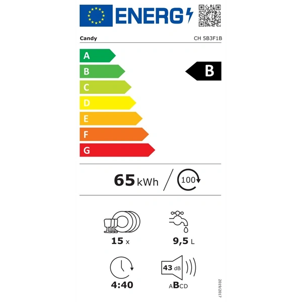 Candy CH 5B3F1B programok száma:8, beépíthető, 15 terítékes mosogatógép