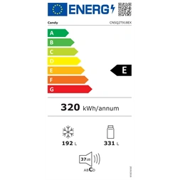 Candy CNSQ2T918EX inox, alulfagyasztós, Hűtő:331L, Fagyasztó:192L, No frost hűtőszekrény
