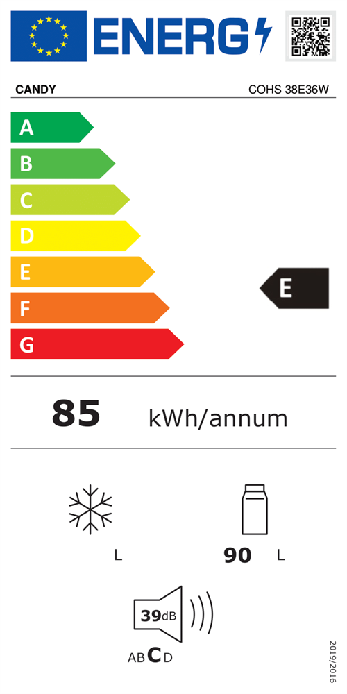 Candy COHS 38E36W fehér, egyajtós, Hűtő:90L, asztali hűtőszekrény
