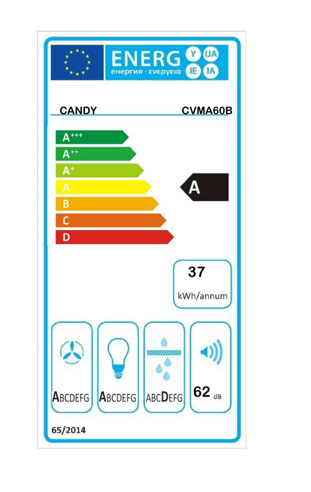 Candy CVMA60B fehér, beépíthető, döntött, méret:60 cm, zajszint:62 dB, páraelszívó