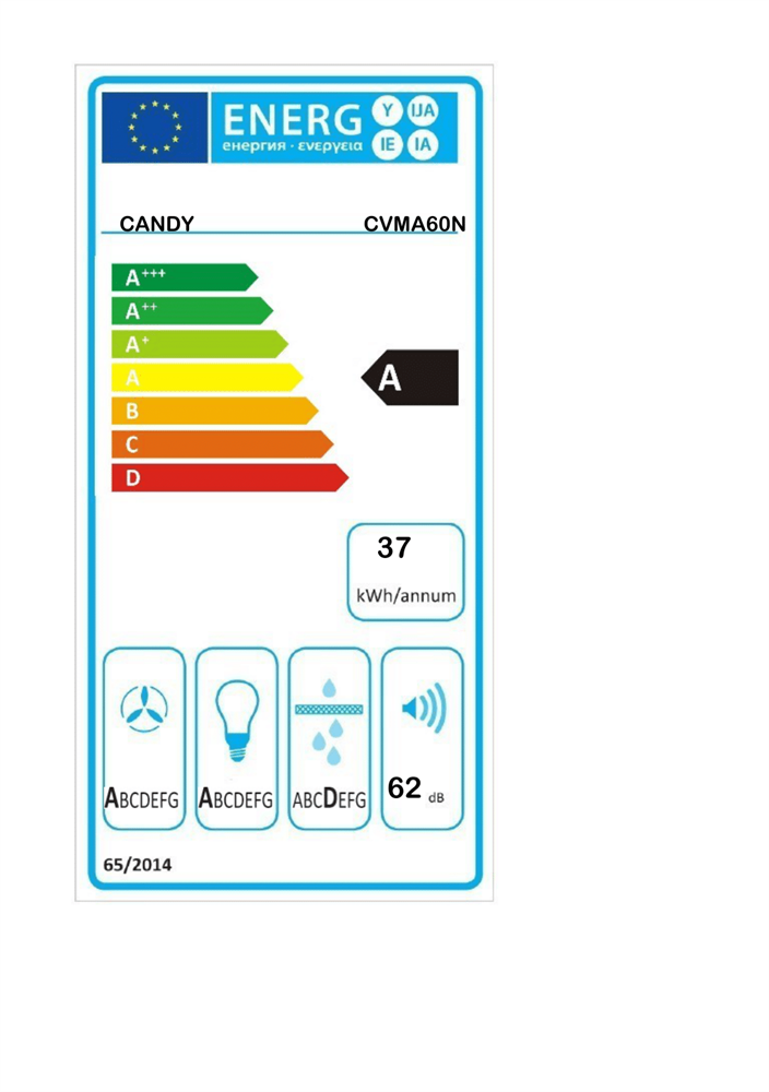 Candy CVMA 60N fekete, szabadonálló, kürtős, méret:60 cm, zajszint:62 dB, páraelszívó
