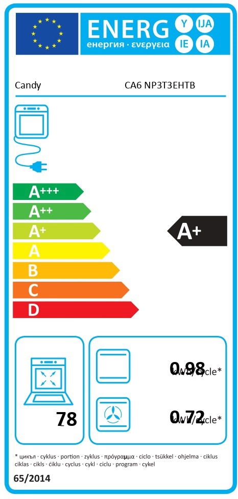 Candy PCA6 NP3T3EHTB fekete, beépíthető, sütőtér: 78L, grill, sütő