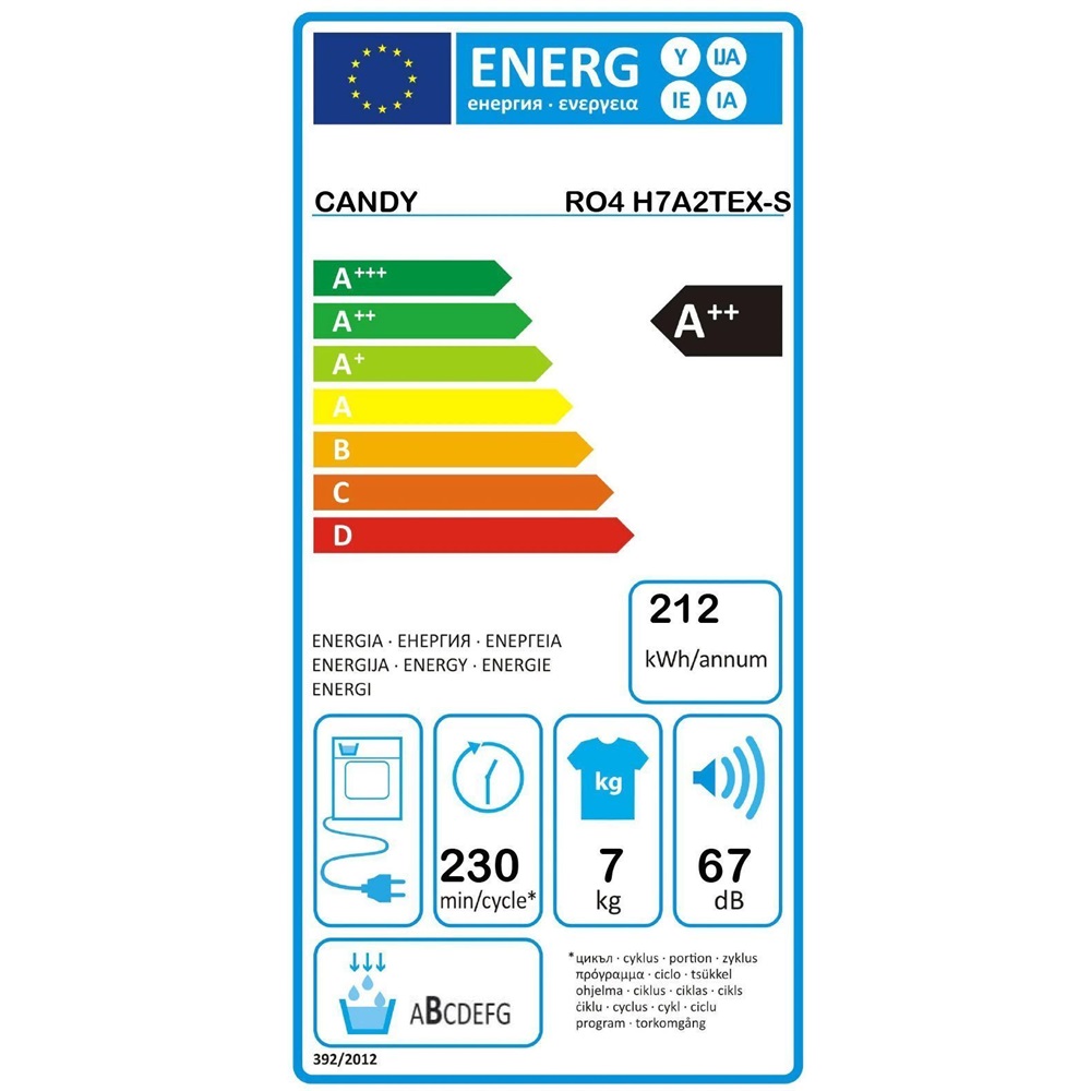 Candy RO4H7A2TEX-S fehér, 7 kg, hőszivattyús, keskeny, szárítógép