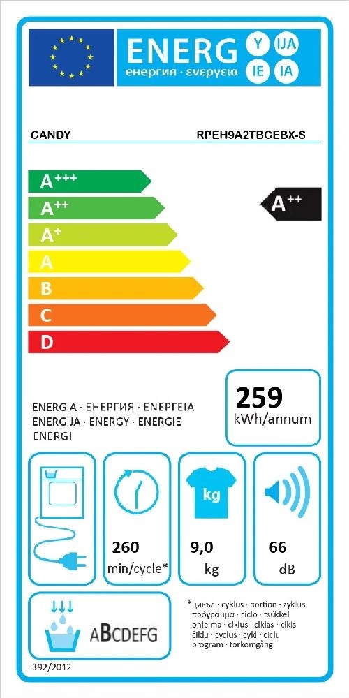 Candy RPEH9A2TBCEBX-S fekete, 9 kg, hőszivattyús, szárítógép