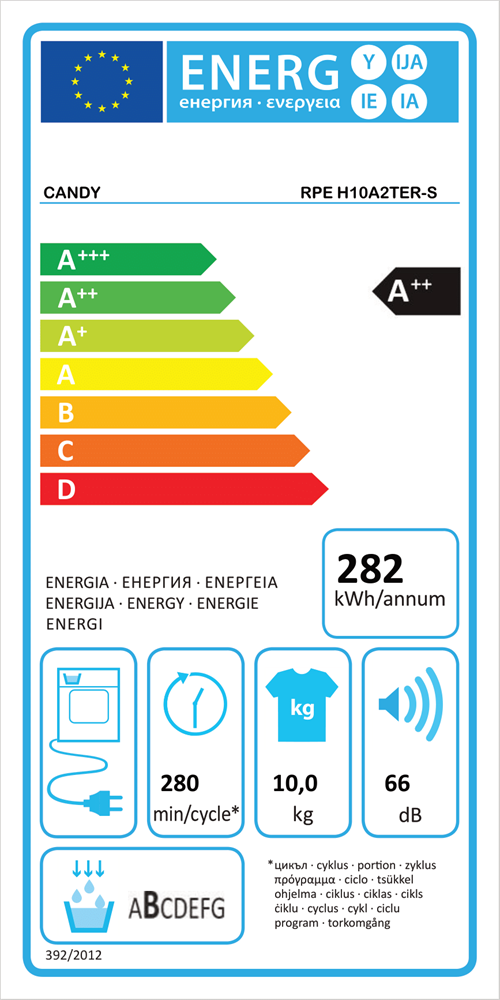 Candy RPE H10A2TER-S fehér, 10 kg, hőszivattyús, szárítógép