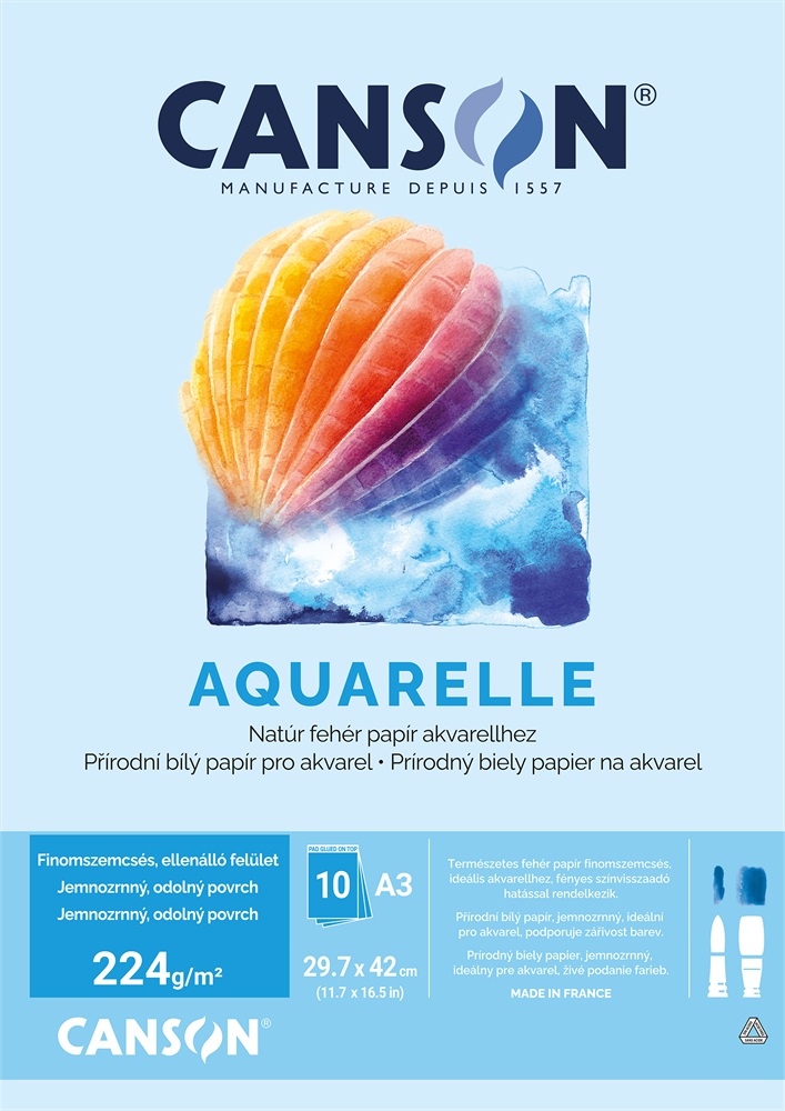 Canson A3 224g, 10 ív akvarellpapír blokk