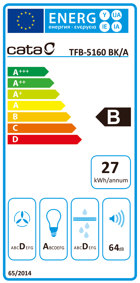 Cata TFB-5160 BK fekete, beépíthető, kihúzható, méret:59,5 cm, teleszkópos, zajszint:61 dB, páraelszívó