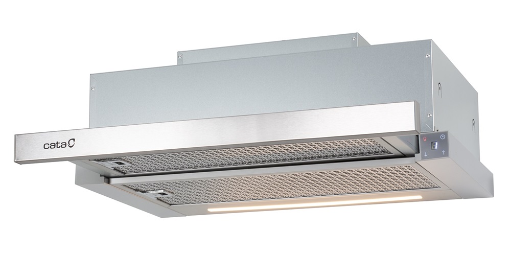 Cata TFH-6630/A X LED brushless inox, beépíthető, kihúzható, méret:60 cm, teleszkópos, zajszint:64 dB, páraelszívó