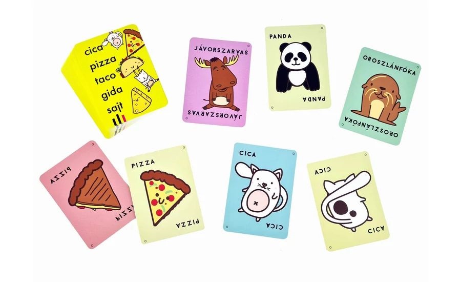 Cica, pizza, taco, gida, sajt – Fordulatos fordítás kártyajáték
